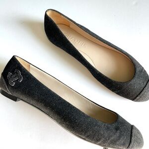 Poshmark CHANEL Black Denim Interlocking CC Logo Ballet Flats